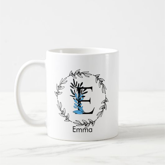 Blaue Blumige Benutzerdefinierte Monogramm - Buchs Kaffeetasse (Links)