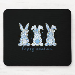Blaue Blumige Chinoiserie Frohe Ostern Drei Häsche Mousepad