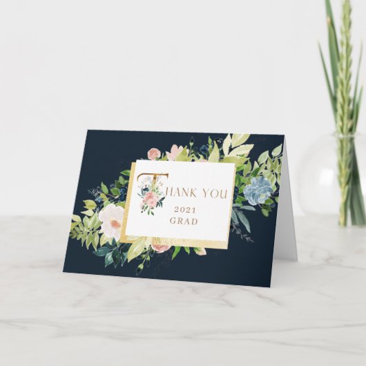 blaue blumige Dankeskarten zur Abschlussfeier mit  Karte (Vorderseite)