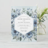 Blaue Blumige Hochzeit Einladung (Stehend Vorderseite)