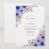 Blaue Blumige Hochzeit Einladung (Vorne/Hinten)