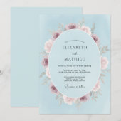 Blaue Blumige Hochzeit Einladung (Vorne/Hinten)