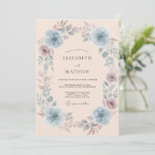 Blaue Blumige Hochzeit Einladung (Stehend Vorderseite)