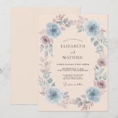 Blaue Blumige Hochzeit Einladung (Vorne/Hinten)