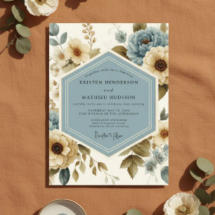 Blaue Blumige Hochzeit Einladung