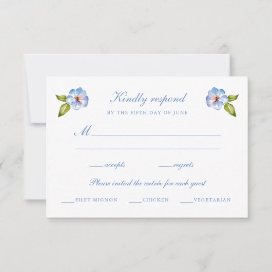 Blaue Blumige Hochzeit RSVP Karte (Vorderseite)