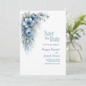 Blaue Blumige Hochzeit - Termin vormerken Save The Date (Stehend Vorderseite)