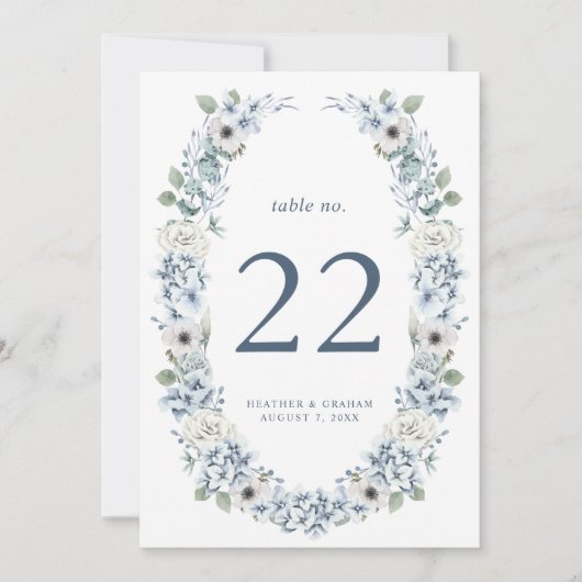 Blaue Blumige Hochzeit Tischnummer (Vorderseite)