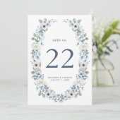 Blaue Blumige Hochzeit Tischnummer (Stehend Vorderseite)