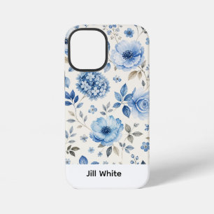 Blaue Blumige Weiße Wasserfarbe  iPhone 12 Mini Hülle