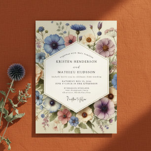 Blaue Blumige Whimsy-Hochzeit Einladung