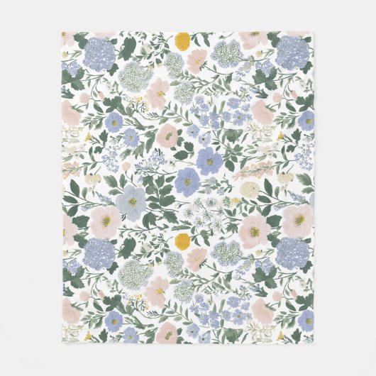 Blaue Blush Cottagecore Wildblume Fleecedecke (Vorderseite)