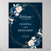 Blaue Blush-Rose Geometric Wedding Welcome Pos Poster (Vorne)