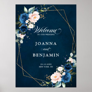 Blaue Blush-Rose Geometric Wedding Welcome Pos Poster