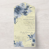 Blaue Blüte auf gestresstes hellgelbes Gelb mit QR All In One Einladung (Innen Boden)