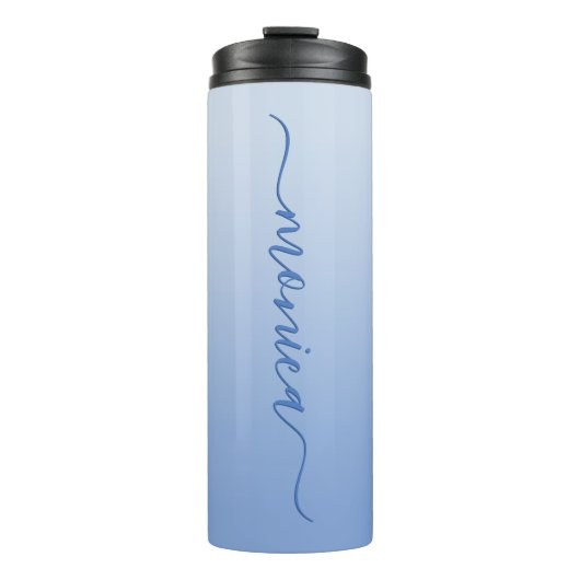 Blaue Blüte Leuchtende Blüte Elegante Signatur Thermosbecher (Vorderseite)