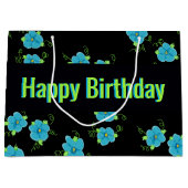 Blaue Blüte mit Schwarz Große Geschenktüte (Vorderseite)