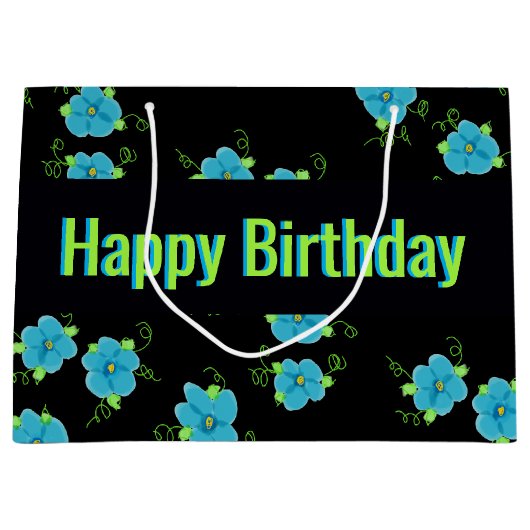 Blaue Blüte mit Schwarz Große Geschenktüte (Vorderseite)