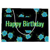 Blaue Blüte mit Schwarz Große Geschenktüte (Rückseite)