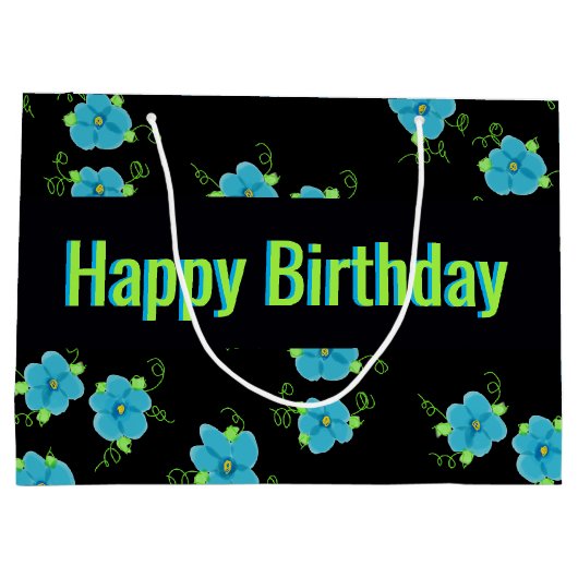 Blaue Blüte mit Schwarz Große Geschenktüte (Rückseite)