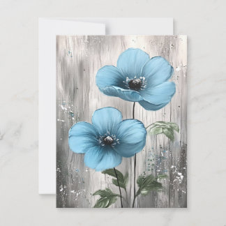 Blaue Blüten auf grauem Holz Postkarte