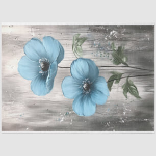 Blaue Blüten auf grauem Holzgemälde Decoupage Seidenpapier