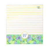 Blaue Blüten Bienen Monogram Gelb Linse Notizblock (Vorderseite)