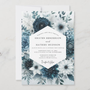 Blaue Blüten Botanische Romantische Hochzeit Einladung