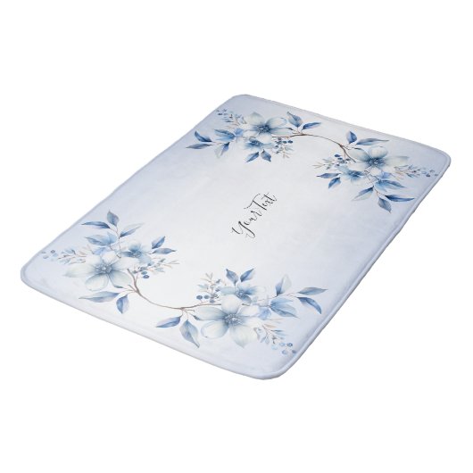 Blaue Blüten Botanisches Bad Mat Badematte (Schrägansicht)
