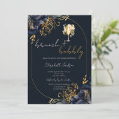 Blaue Blüten Brunch & Bubbly Brautparty Einladung (Stehend Vorderseite)