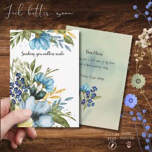 Blaue Blüten Elegante Aquarell-Gedanken an Dich Feiertagskarte