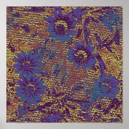 Blaue Blüten gegen das Muster der Blättertarnung Poster (Vorne)
