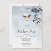 Blaue Blüten im Wasser, Lights Cocktail Weihnachte Einladung (Vorderseite)