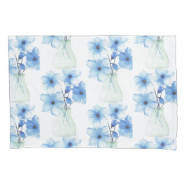 Blaue Blüten in Glasvase Kissenbezug