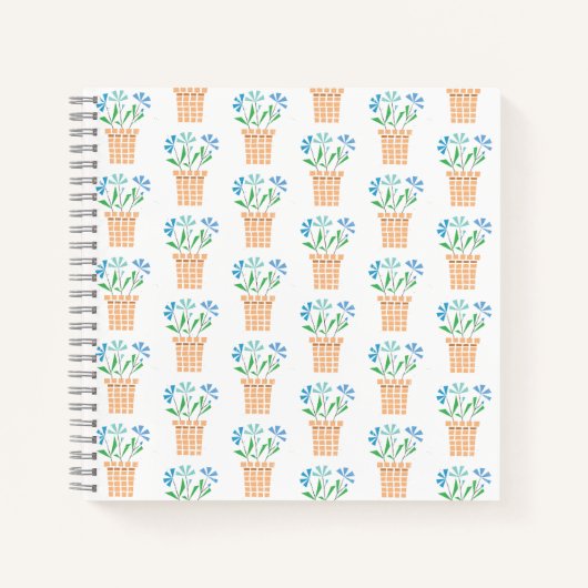 Blaue Blüten in Holztöpfen Notizblock (Vorderseite)