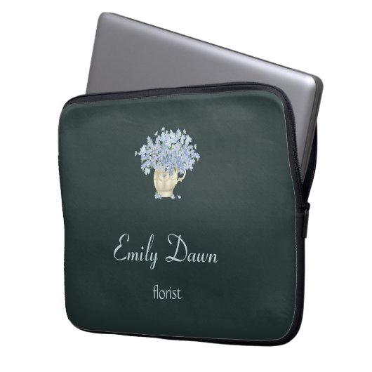 Blaue Blüten in Vase grau Laptopschutzhülle (Vorderseite Links)