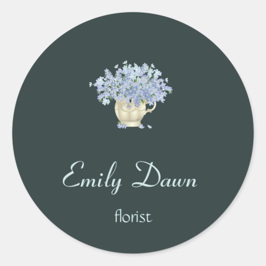 Blaue Blüten in Vase grau Runder Aufkleber (Vorderseite)
