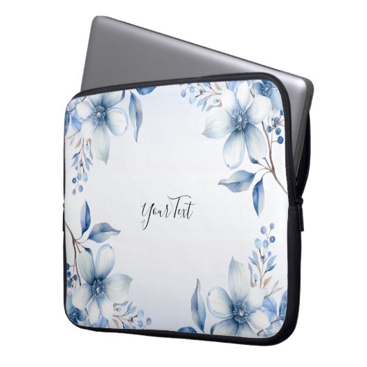 Blaue Blüten - Laptop-Sieb Laptopschutzhülle (Vorderseite Links)