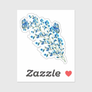 Blaue Blüten mit Schmetterling Aufkleber