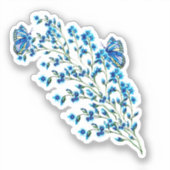 Blaue Blüten mit Schmetterling Aufkleber (Vorderseite)
