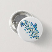 Blaue Blüten mit Schmetterling Button (Vorne & Hinten)