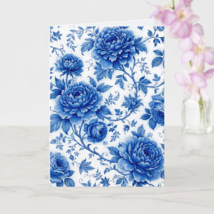 Blaue Blüten Rosen Pfingstrosen Kobaltblau Weiß Karte