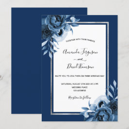 Blaue Blüten Silberschick Hochzeit Einladung