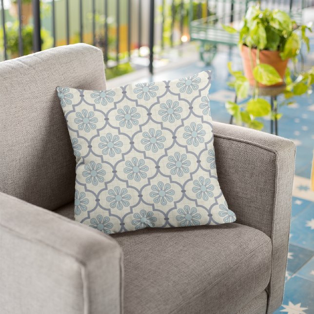 Blaue Blüten/Streifen dekoratives Kissen (Von Creator hochgeladen)