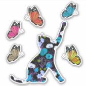 Blaue Blüten und farbenfrohe Schmetterlinge Aufkleber (Vorderseite)