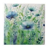 Blaue Blüten und grüne Blätter Fliese (Vorderseite)