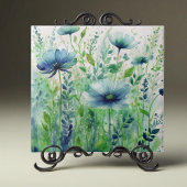 Blaue Blüten und grüne Blätter Fliese