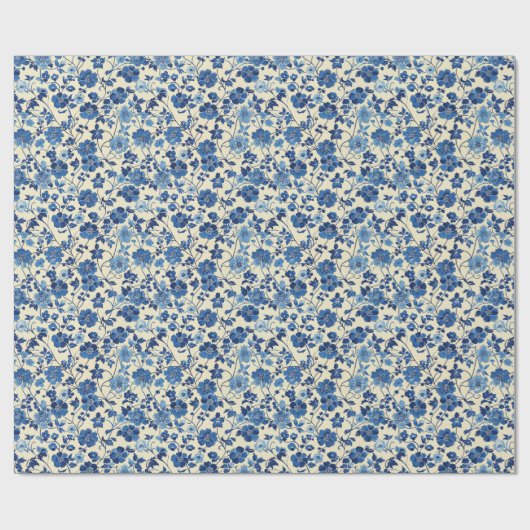Blaue Blüten Wasserfarbe Chinoiserie Frühlingsgart Geschenkpapier (Flach)
