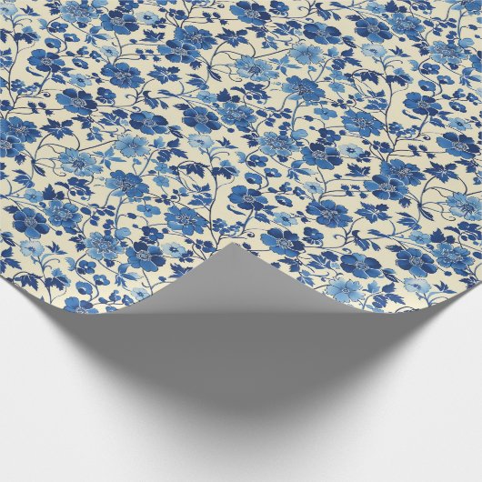 Blaue Blüten Wasserfarbe Chinoiserie Frühlingsgart Geschenkpapier (Ecke)