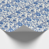 Blaue Blüten Wasserfarbe Chinoiserie Frühlingsgart Geschenkpapier (Ecke)